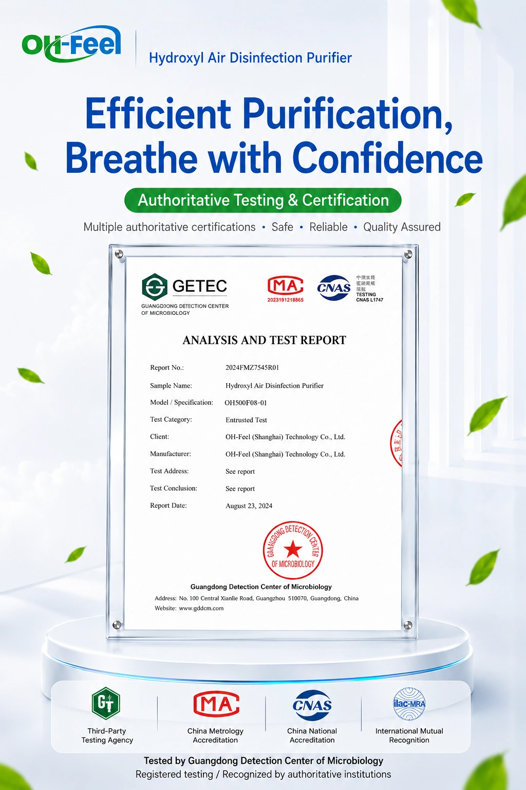 OH-FEEL® OH500F08-01 — Testing Information